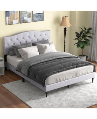 Queen Size Upholstered Platform Bed with Button Tufted Headboard-Queen Size