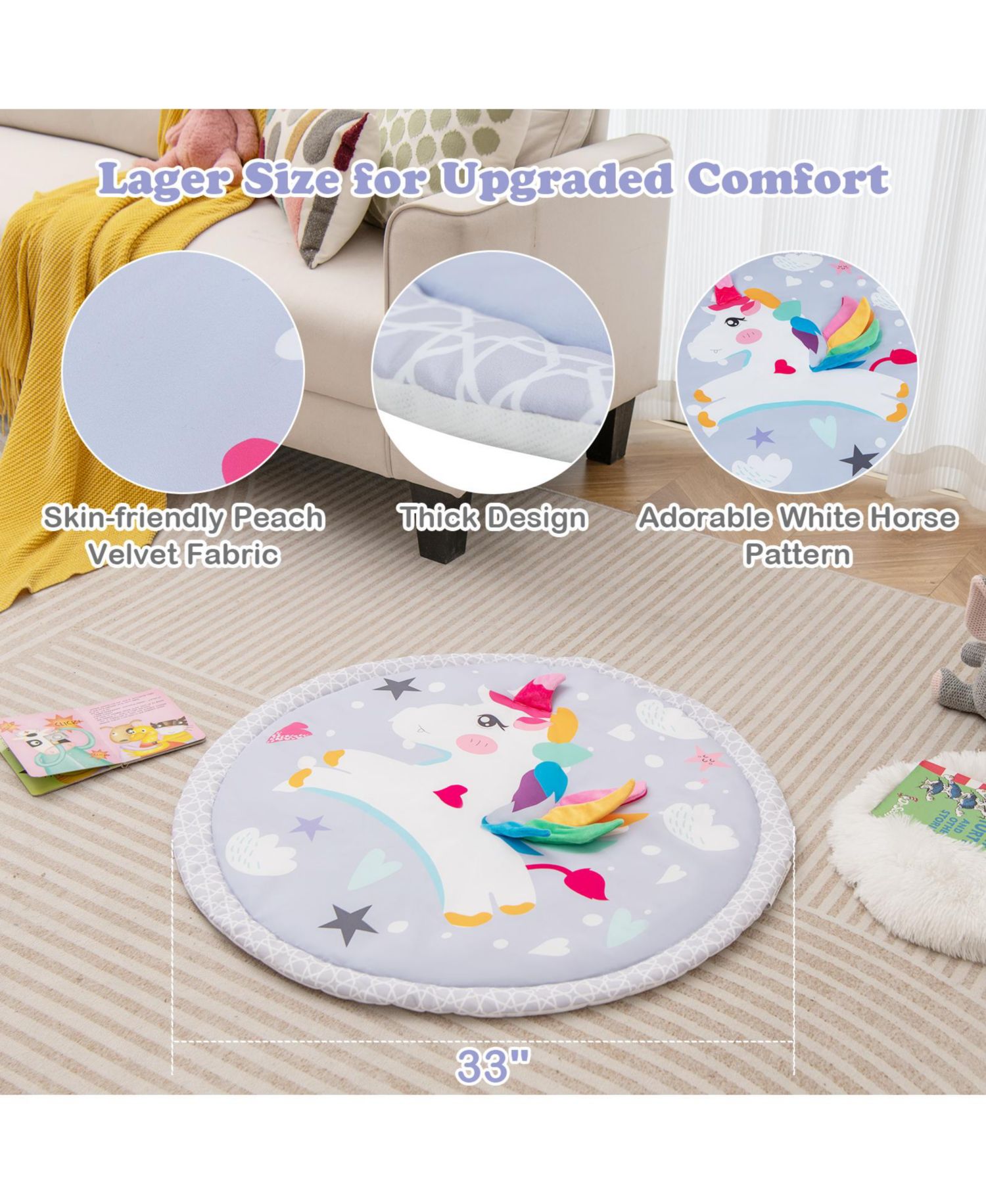 7-in-1 Baby Play Gym Mat with 5 Removable Sensory Toys, 33" x 20"