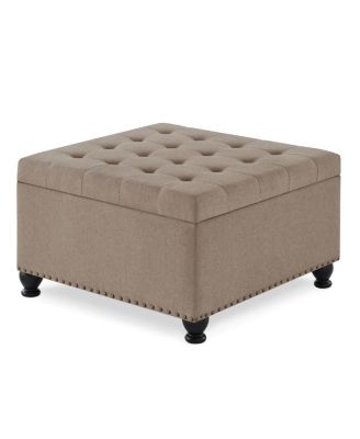 Linen Upholstered Storage Ottoman/coffee table with Wooden Legs