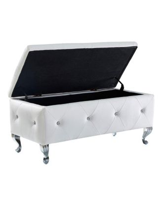 Faux Leather Ottoman with Crystal Buttons