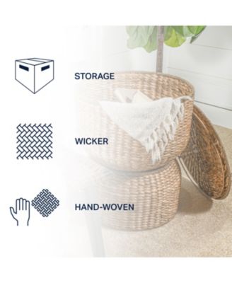 Bhola 18&amp;#x22; Hourglass Handwoven Hyacinth Storage Accent Table with Lid