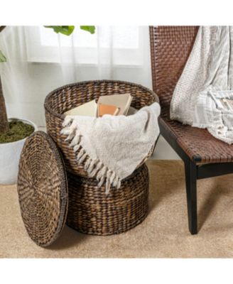 Bhola 18" Hourglass Handwoven Hyacinth Storage Accent Table with Lid