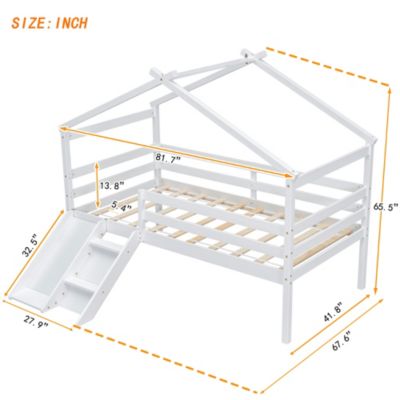 Twin House Bed with Slide, Ladder, and Safety Rails