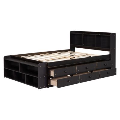 Streamdale Espresso Full Bed with Headboard Storage