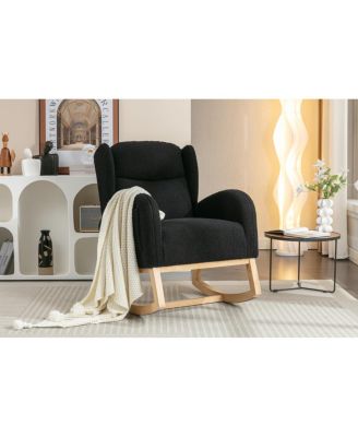 Teddy Fabric Rocking Chair With Packet Wood Legs, Black
