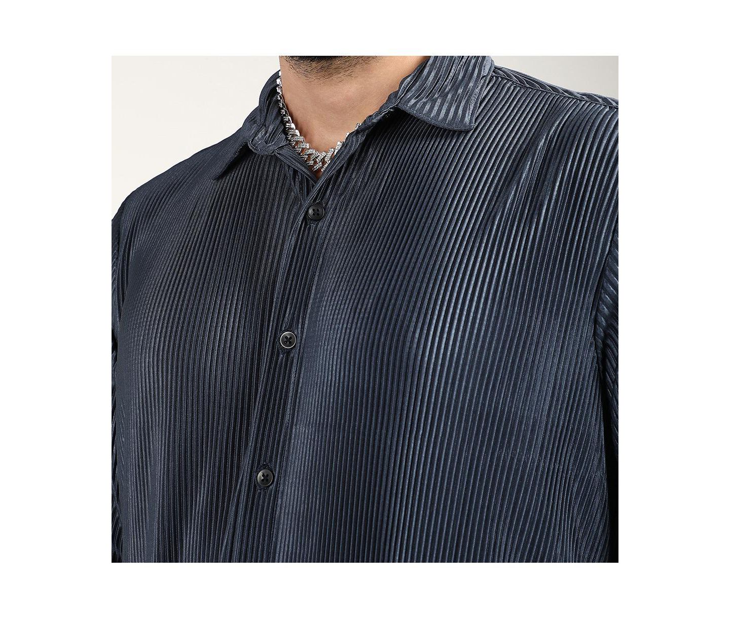 Мужская рубашка Campus Sutra Navy Blue Pleat-Creased, цвет: Синий — фото 5