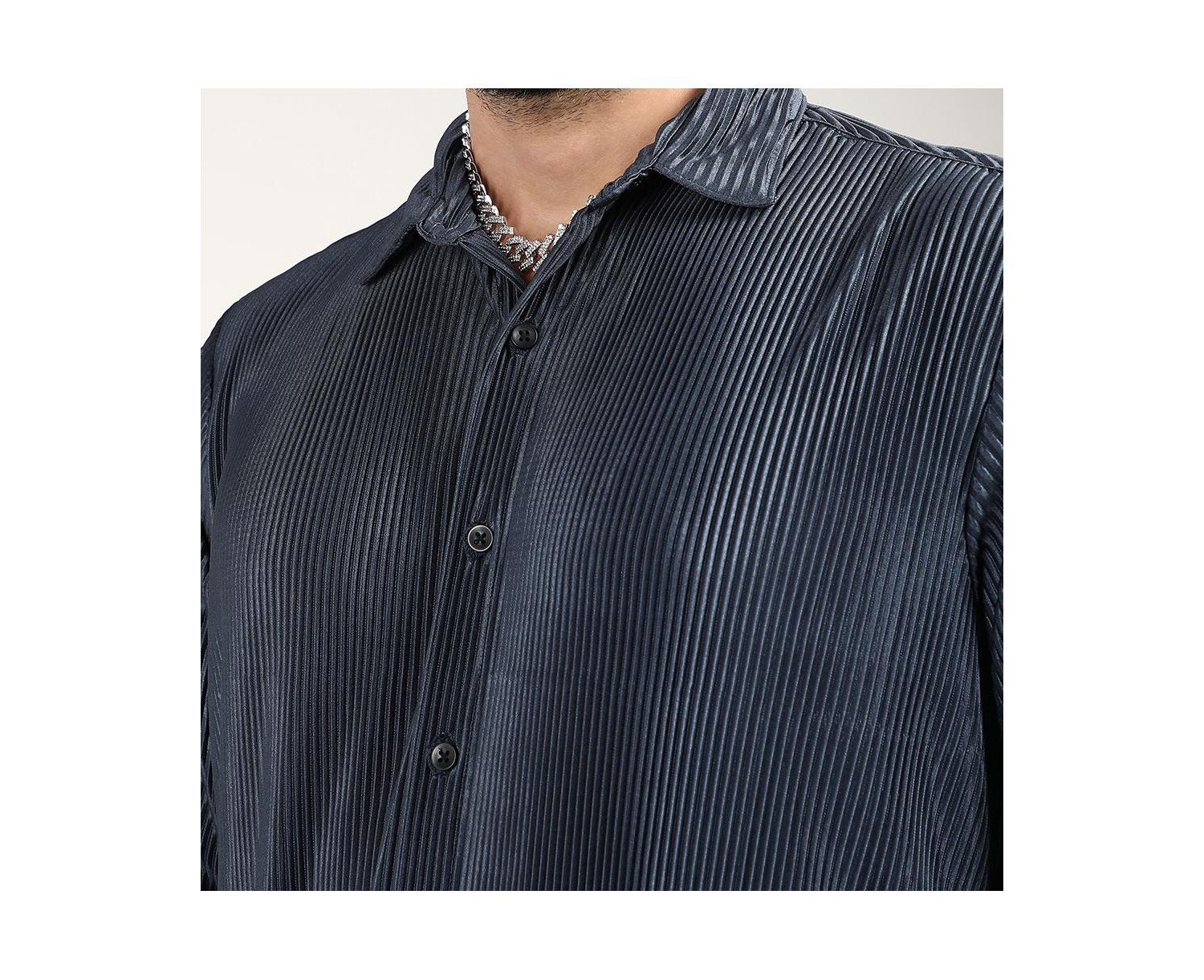 Men's Navy Blue Pleat-Creased Shirt