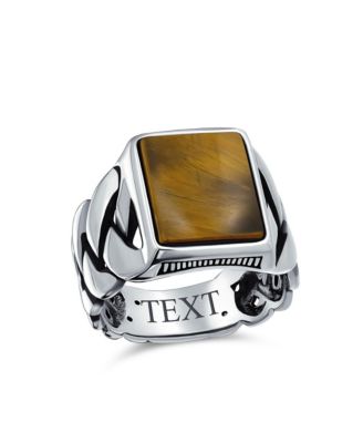 Braided Cable Wheat Wide Link Chain Band s Rectangle Statement Signet Ring Sterling