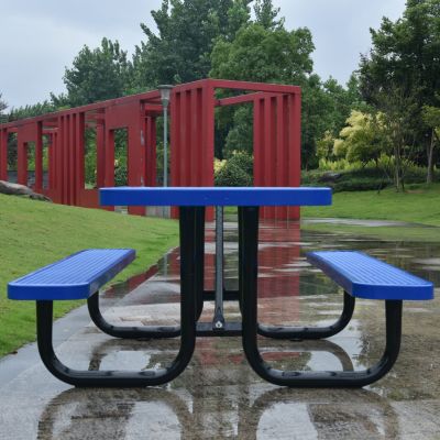 Streamdale Square Outdoor Steel Picnic Table 46" blue, with umbrella pole