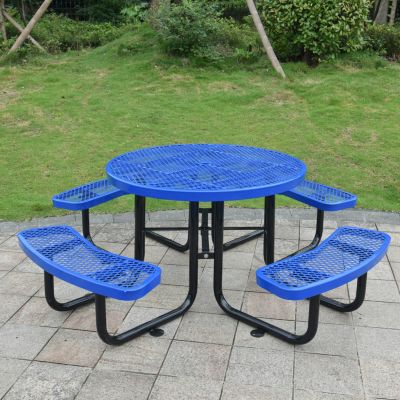 Streamdale Round Outdoor Steel Picnic Table 46" blue, with umbrella pole