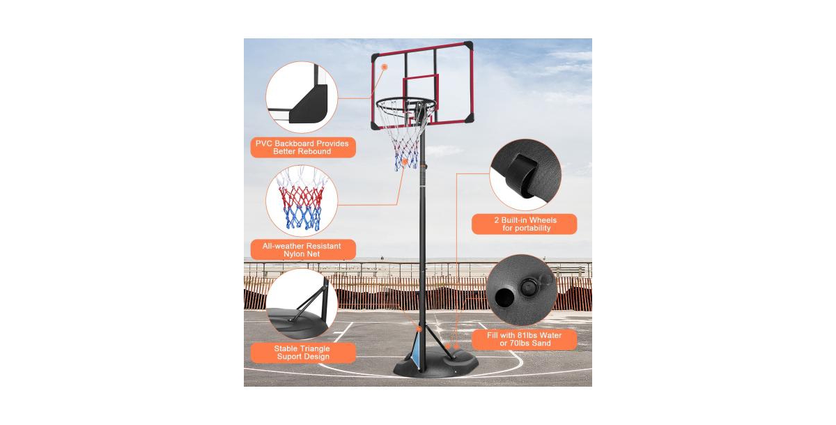 Streamdale Furniture Grow-with-Kids Adjustable Basketball Hoop for Indoor and Outdoor Play - Black+red