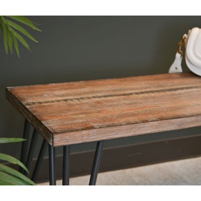 Streamdale Industrial Wood Dining Bench, Rustic Dark Pine Finish