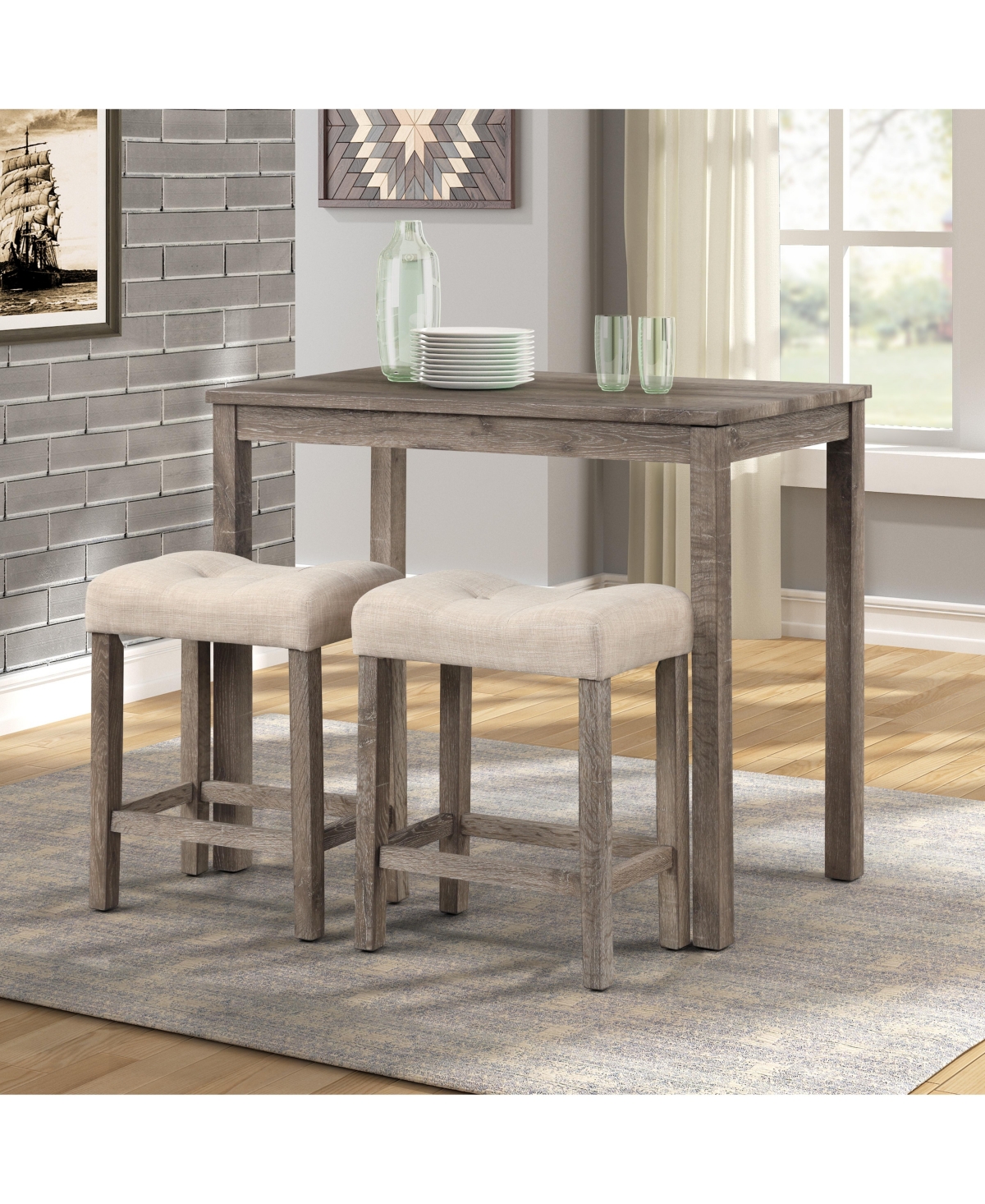 Streamdale Furniture Wood 3-Piece Counter Height Dining Set, Taupe