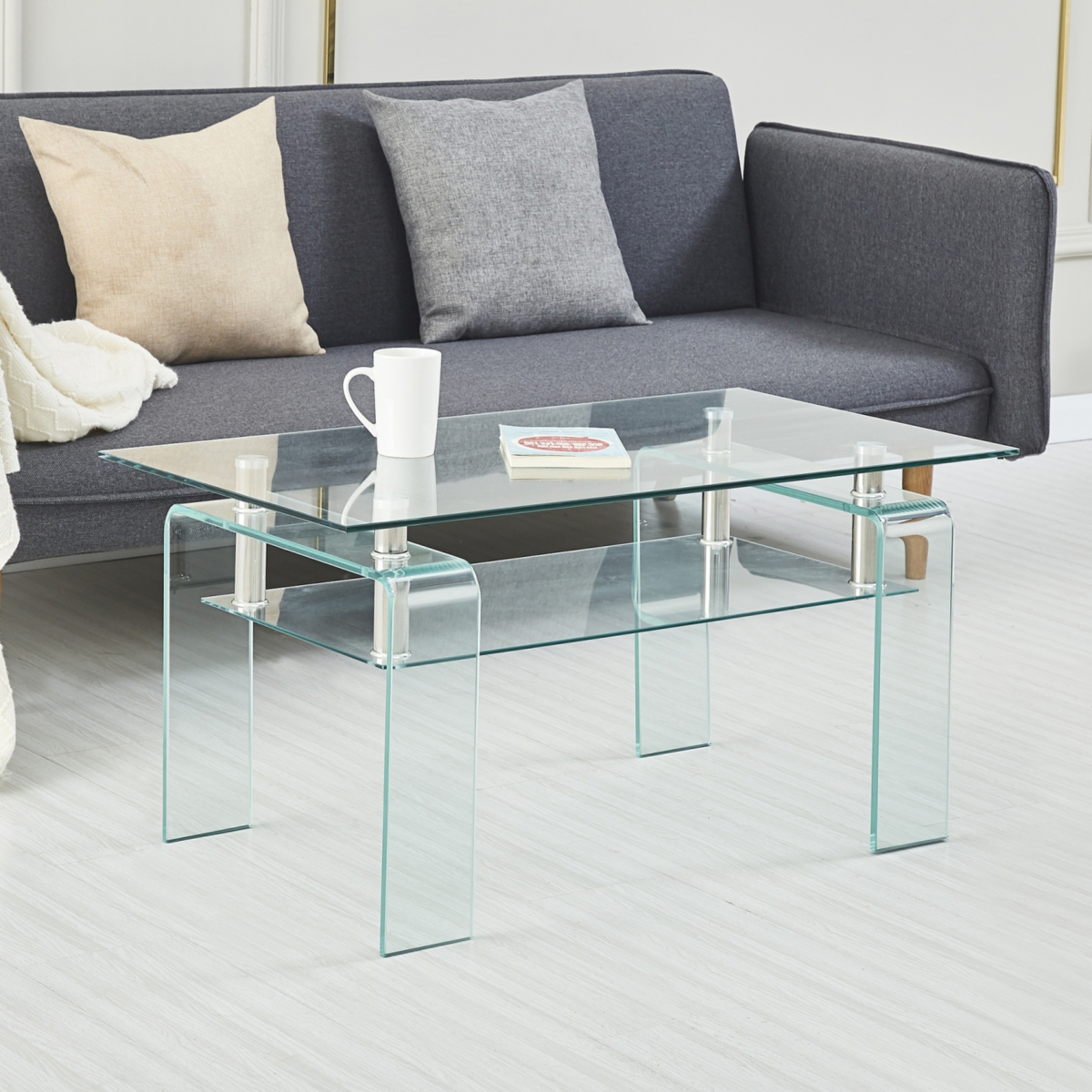 Streamdale Furniture Modern Tempered Glass Coffee Table with 2 Tiers for Living Room Decor