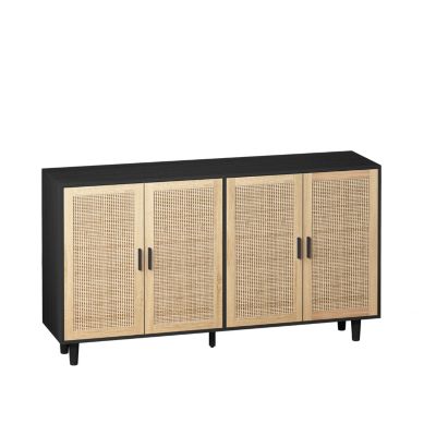 Particle Board Storage Cabinet with Rattan Doors and Ample Space