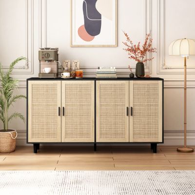 Particle Board Storage Cabinet with Rattan Doors and Ample Space