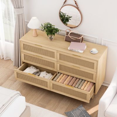 Modern Rattan Dresser with 6 Drawers and Ample Storage Space