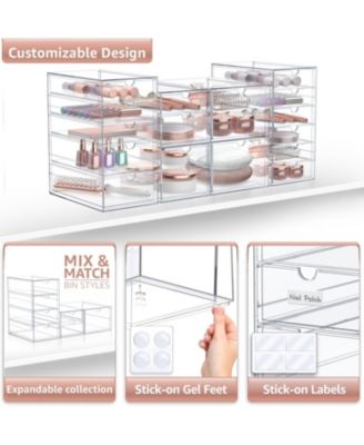 18 Drawers Acrylic Organizer for Makeup, Organization and Storage, Art Supplies, Jewelry, Stationary - 4 Pcs Clear Stackable Storage Drawers