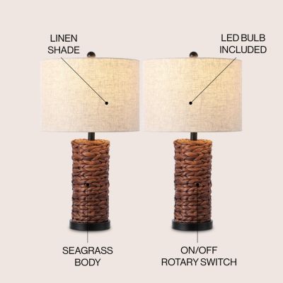 Elicia 25" Coastal Water Hyacinth LED Table Lamp, Dark Brown (Set of 2)