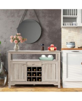  46" MDF Wine Rack, Open Shelf, Adjustable Shelves, Utility Drawer, Anti-Tip Buffet Sideboard Cabinet