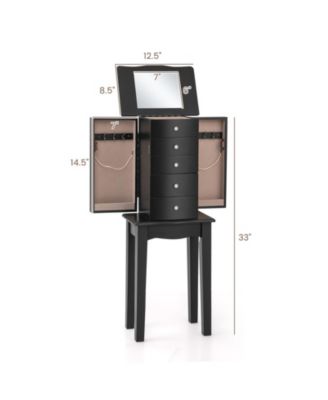 Jewelry Armoire with Top Flip Mirror and 4 Drawers