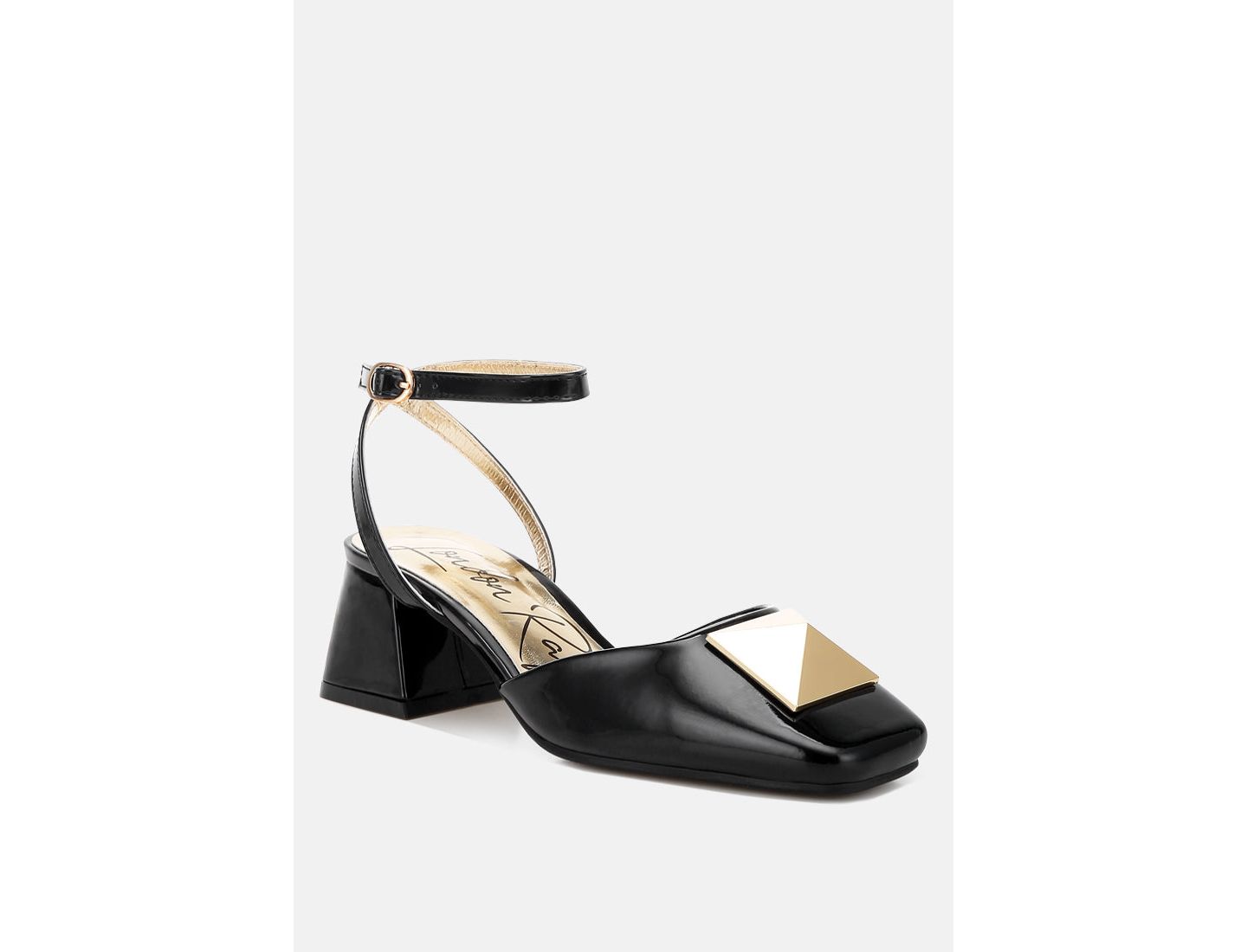 Женские сандалии London Rag Griselda Brooch Detail Ankle Strap, цвет: Чёрный лаковый — фото 1