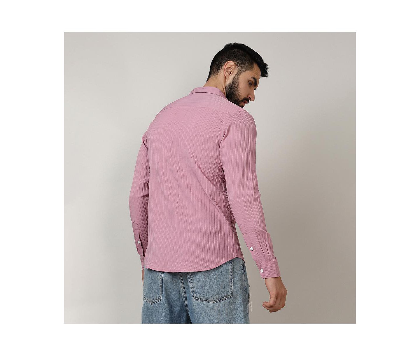 Мужская рубашка Cahoot Campus Sutra Salmon Pink Self-Design Striped, цвет: Розовый — фото 6