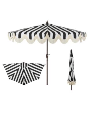 9ft Half Market Patio Umbrella with Scalloped Fringe, Crank, Button Tilt, UV Protection