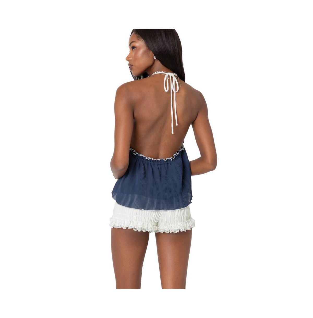 Edikted Women's Crinkled split front halter top