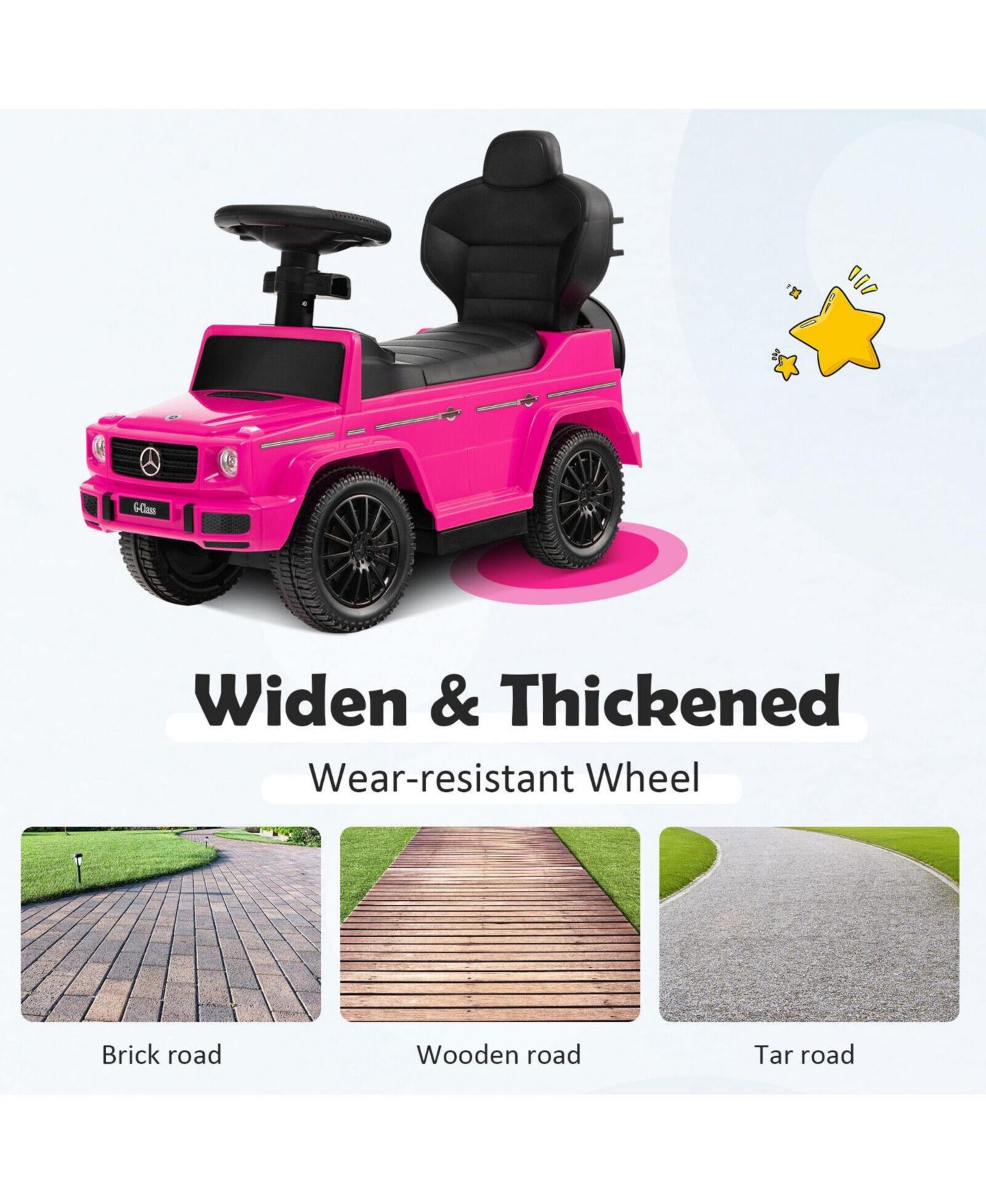 Детская игрушка SKONYON 3-in-1 Mercedes-Benz G350 Ride-On Push Car with Rotatable Canopy, Ages 12-36 Months, цвет: Розовый — фото 2