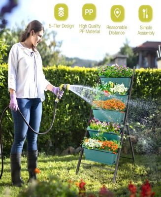 5-Tier Vertical Garden Planter Box Elevated Raised Bed with 5 Containers