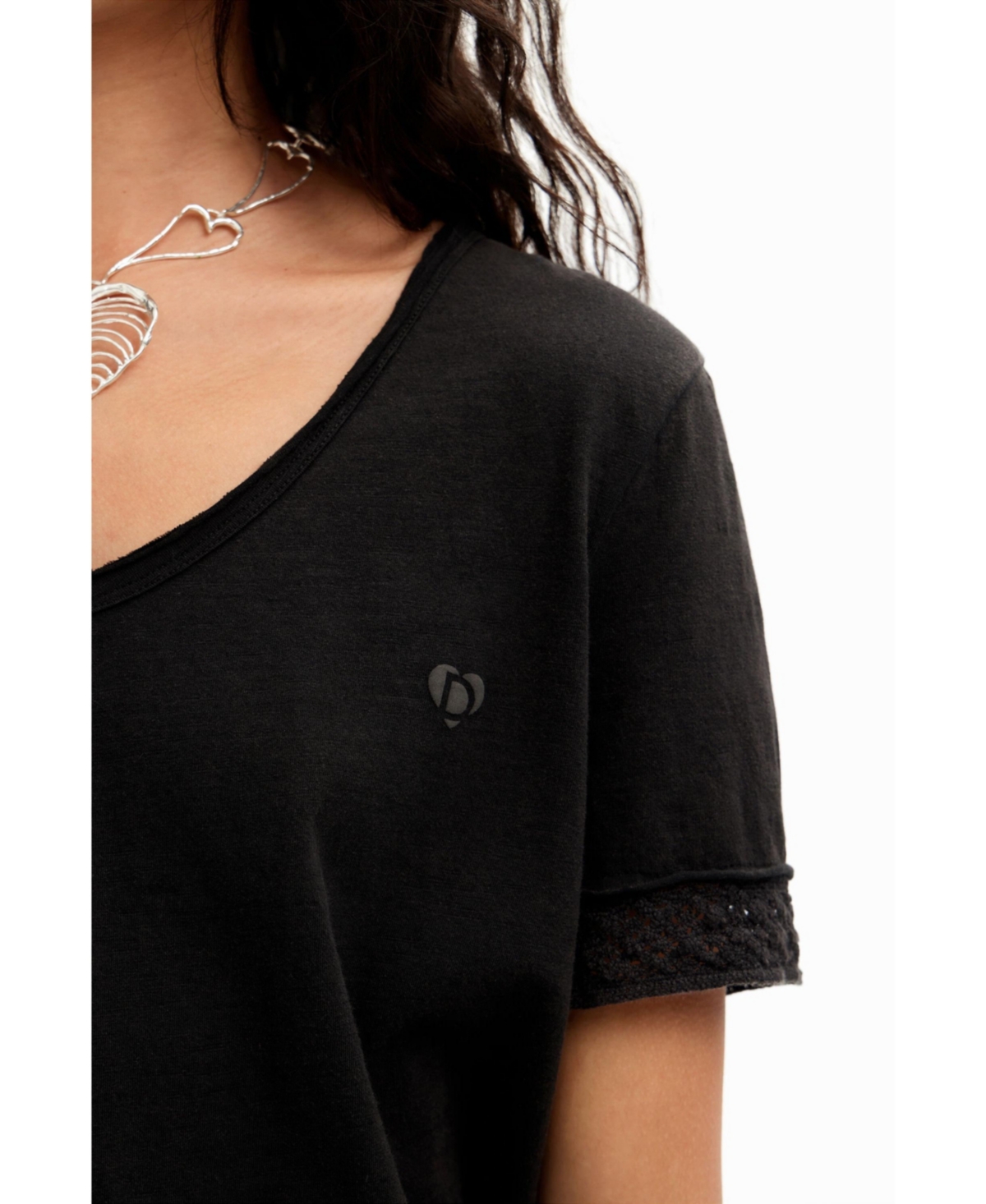 Desigual Women's Openwork V-neck T-shirt
