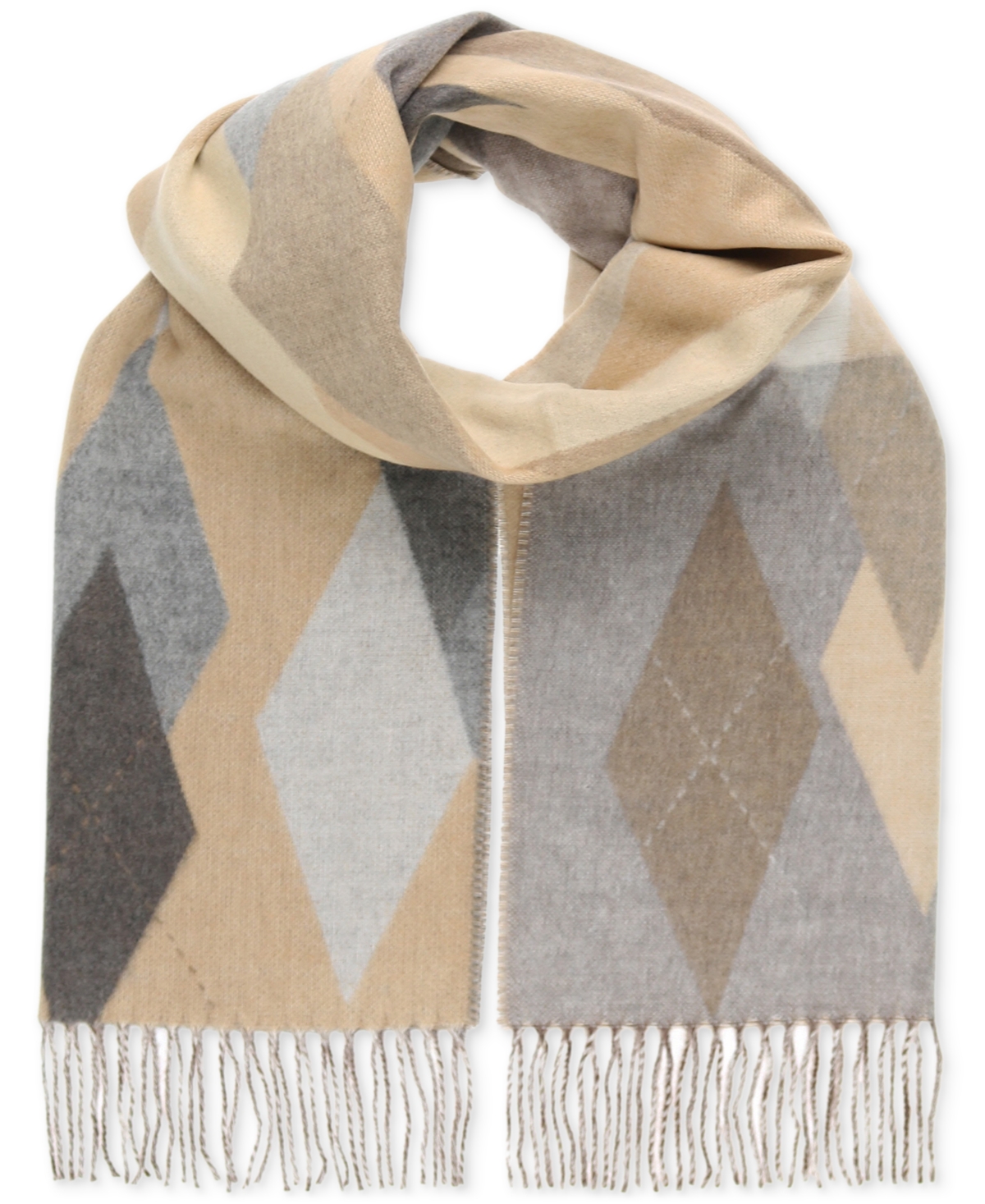 Women's Argyle Fringe-Trim Scarf - Camel