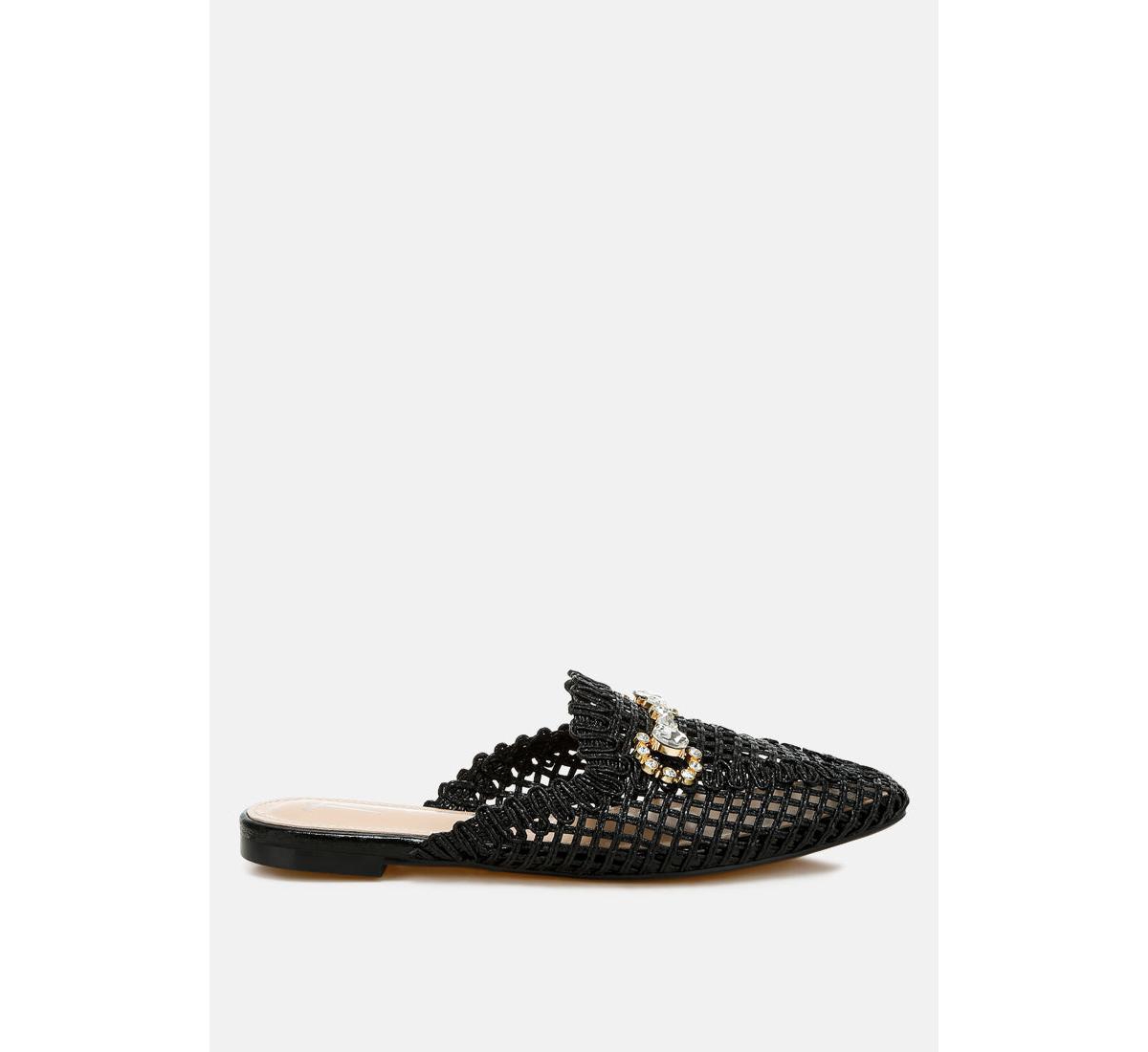 Roboma Metallic Woven Diamante Mules - Rose gold