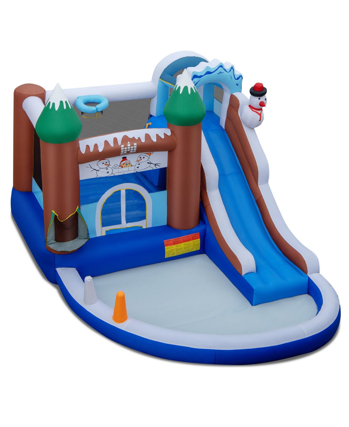 6-in-1 Winter Theme Snowman Inflatable Castle with Slide and Trampoline without Blower - Blue