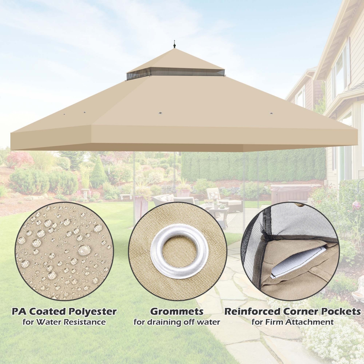 Yescom Canopy Top Replacement UV30+ Cover for 2-Tier 10x12 Ft Gazebo Patio