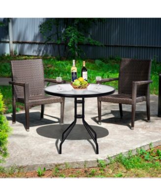 32 Inch Outdoor Patio Round Tempered Glass Top Table with Umbrella Hole