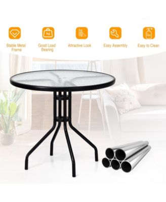 32 Inch Outdoor Patio Round Tempered Glass Top Table with Umbrella Hole