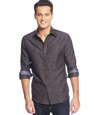 Tasso Elba Men's Long-Sleeve Paisley Jacquard Shirt