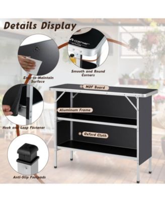 Folding Camping Table with 2-Tier Open Shelves for Outdoor BBQ
