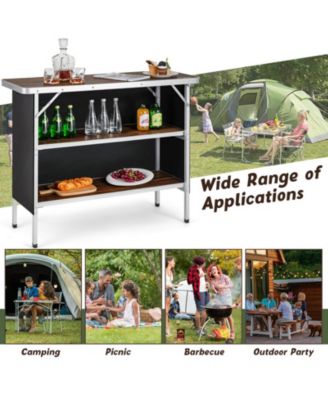 Folding Camping Table with 2-Tier Open Shelves for Outdoor BBQ
