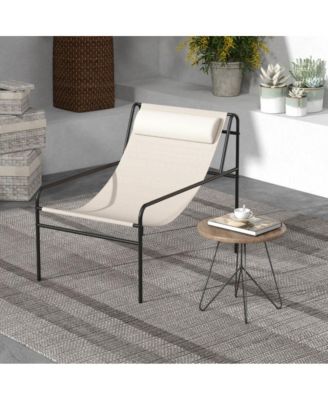Patio Sling Lounge Chair with Removable Headrest Pillow and Metal Frame