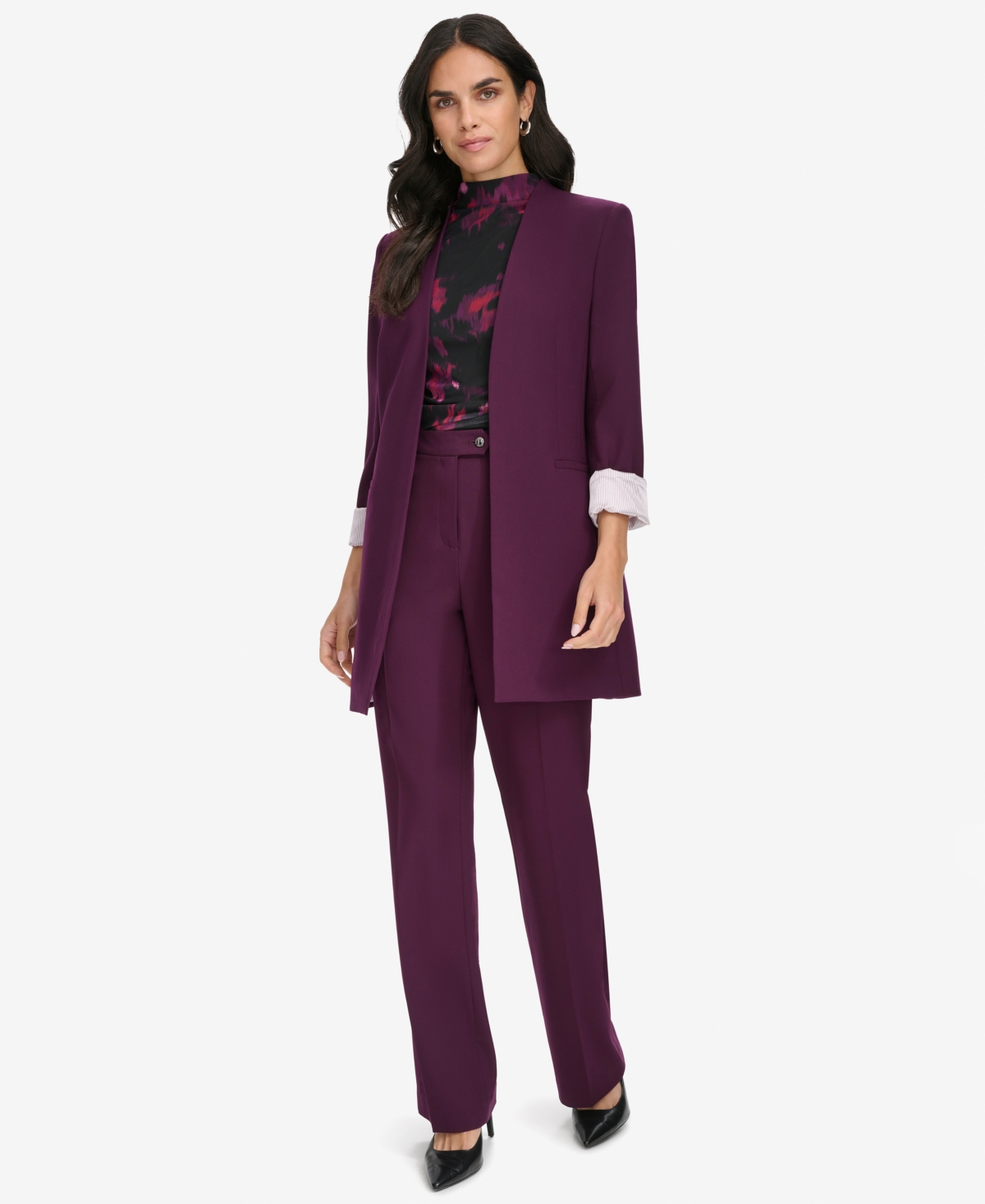 CALVIN KLEIN WOMEN'S ROLL SLEEVE OPEN FRONT BLAZER 