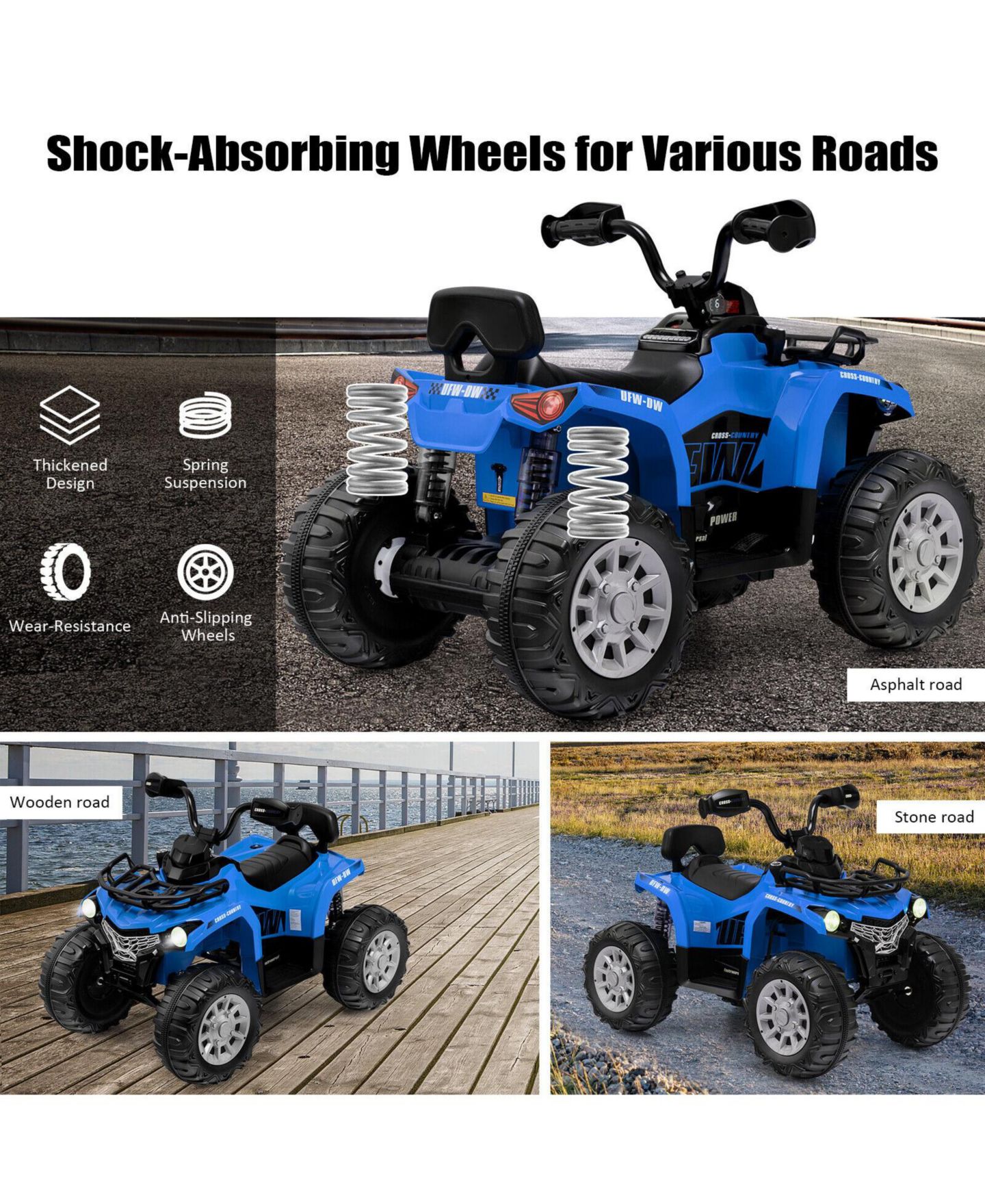 Детская игрушка SUGIFT 12V Kids Ride-On ATV with MP3 and LED Headlights, 66 lbs Capacity, Ages 3+, цвет: Синий — фото 3