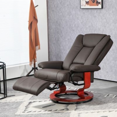 Swivel Recliner Chair w/ Footrest, PU Leather Reclining Chair, Black