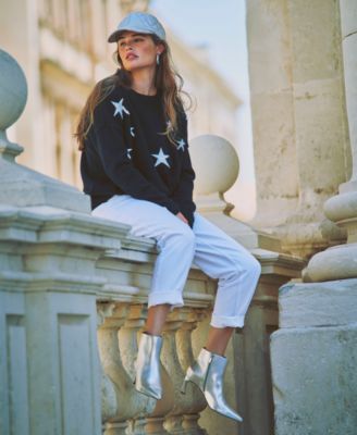 Women's Cozy Crewneck Star-Print Dropped-Shoulder Sweater