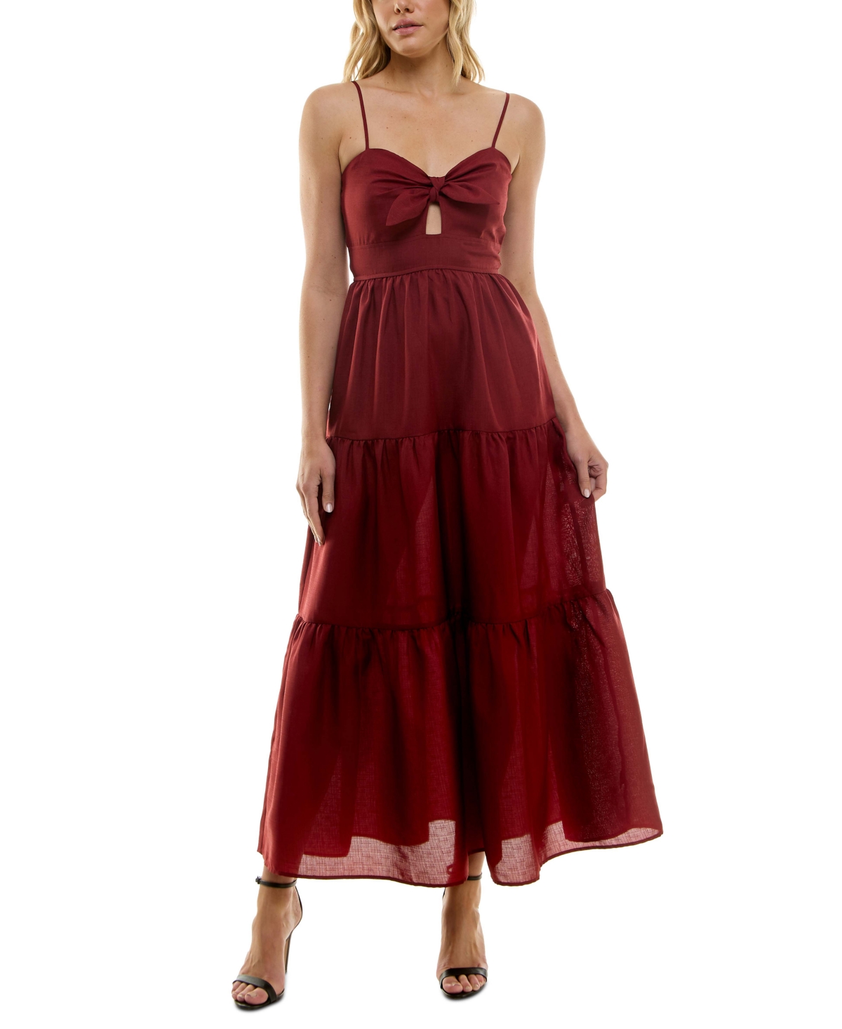 Trixxi Juniors' Tiered Keyhole Fit & Flare Dress - Syrah | Smart Closet