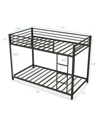 Low Profile Twin Over Twin Metal Bunk Bed with Full-length Guardrails