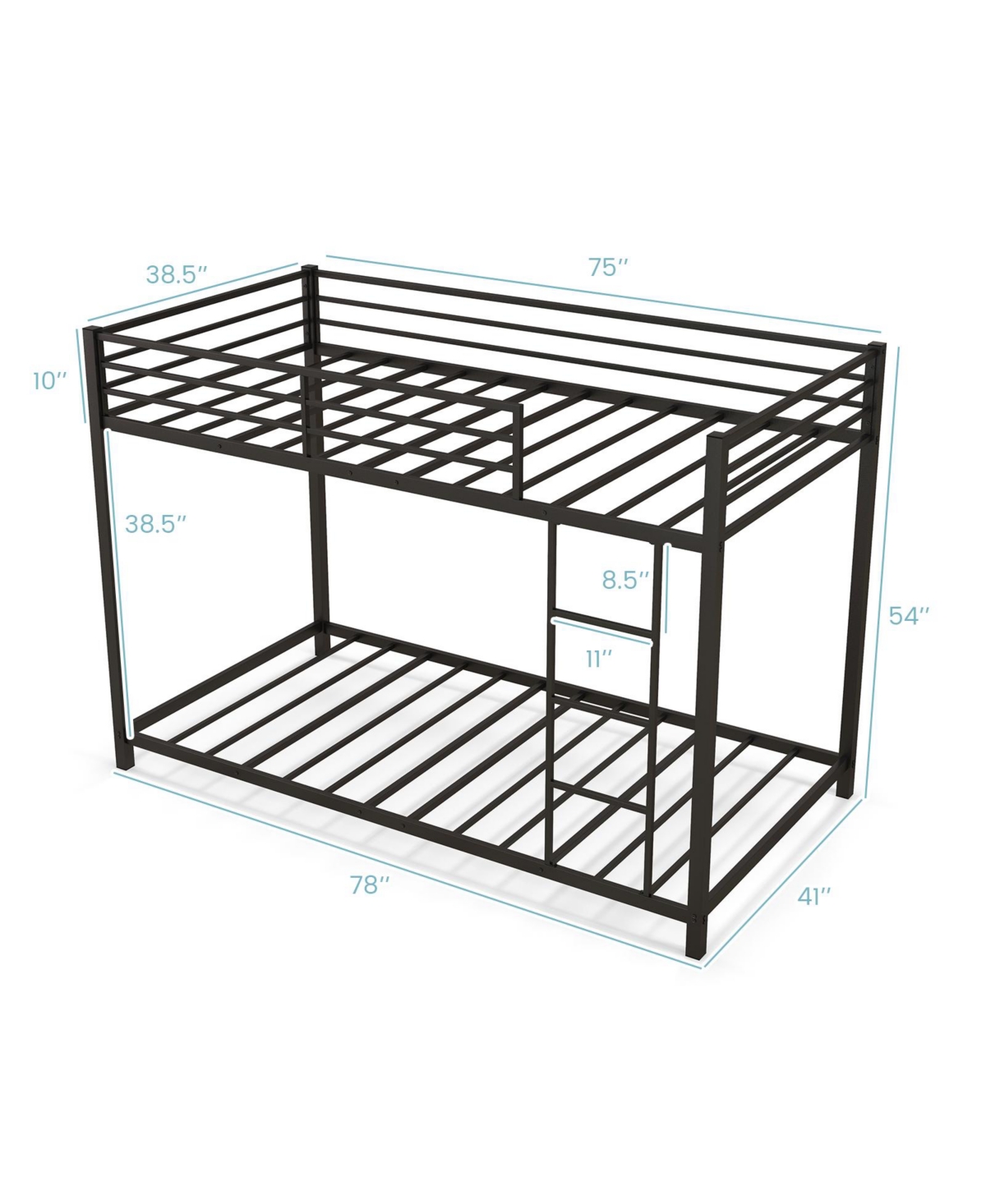Sugift Low Profile Twin Over Twin Metal Bunk Bed with Full-length Guardrails