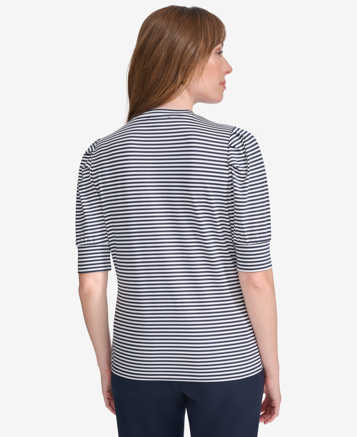 Tommy Hilfiger Women's Striped Blouse With Extended Puff Sleeves In Mdnght,ivr